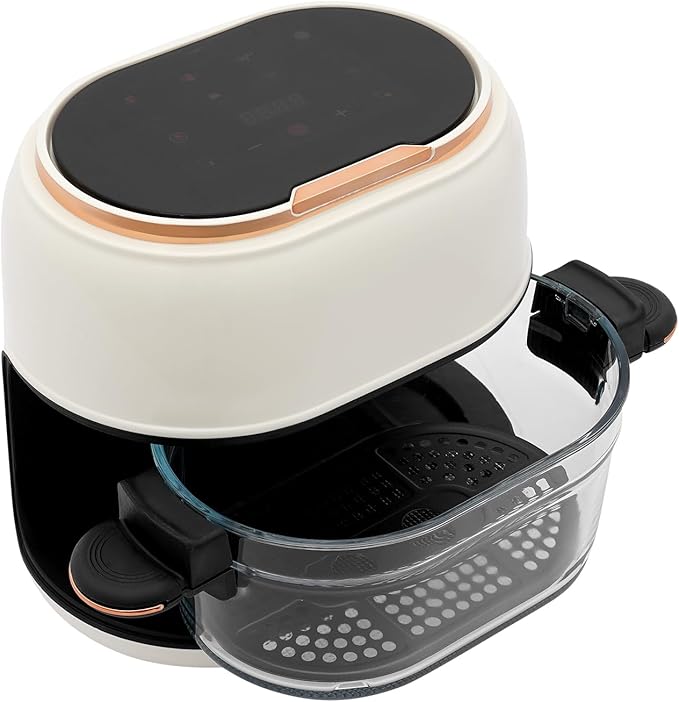 banborba Air Fryer, 900W 4.23QT Glass Air Fryer, Smart Compact Airfryer with Digital Display, 140℉-374℉ Adjustable Temperature, 120 Min Timer, for Cakes, Chicken Wings, Fish, Meat, Shrimp, Vegetables