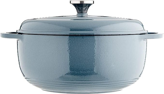 Lodge 7.5 Quart Enameled Cast Iron Dutch Oven with Lid – Dual Handles – Oven Safe up to 500° F or on Stovetop - Use to Marinate, Cook, Bake, Refrigerate and Serve – Storm Blue