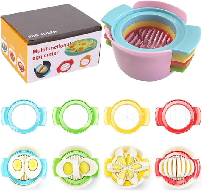4 in 1 Egg Slicer and Dicer for Hard Boiled Eggs, Strawberries, Soft Fruit, Mushrooms - Stainless Steel Wire Multipurpose Cutter - Pink