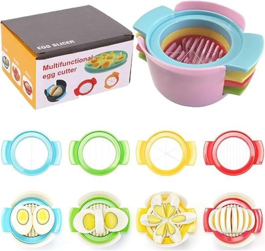 4 in 1 Egg Slicer and Dicer for Hard Boiled Eggs, Strawberries, Soft Fruit, Mushrooms - Stainless Steel Wire Multipurpose Cutter - Pink