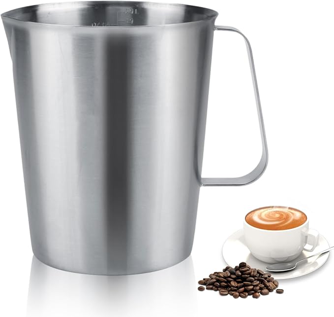 Stainless Steel Measuring Cup, 2L 64oz Metal Measuring Cup with Handle and Marking 8 Cup Heavy Duty Measuring Pitcher Large Mouth Graduated Beaker for Latte Art
