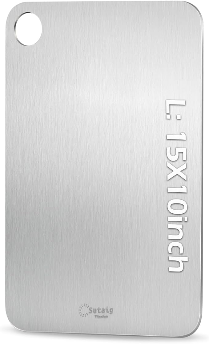 Titanium Cutting Board, 15” Non Toxic Cutting Boards for Kitchen - Cutting Edge Hygiene & Durability, Double Sided Pure Titanium Cutting Mat for Meat Fruit & Vegetable, L Size