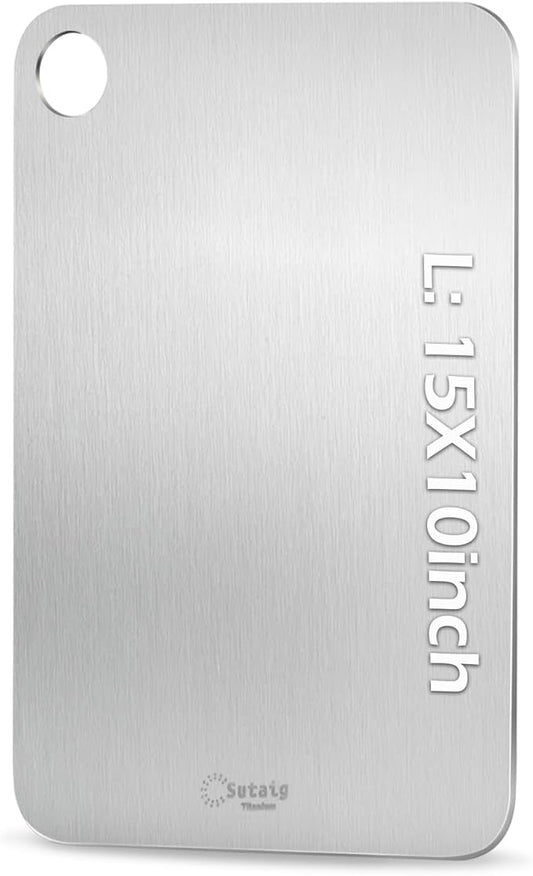 Titanium Cutting Board, 15” Non Toxic Cutting Boards for Kitchen - Cutting Edge Hygiene & Durability, Double Sided Pure Titanium Cutting Mat for Meat Fruit & Vegetable, L Size