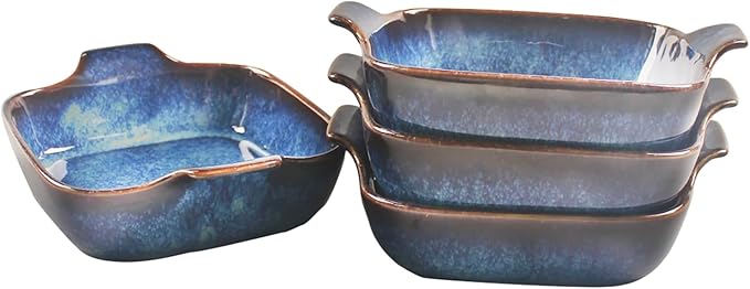 LIUYWYHCF Ceramics Au Gratin baking Dishes Set of 4, Baking Tray Bake ware, 10.5 oz Ramekins, for Pie Pan, Appetizer, Tart, Dessert, Quiche, Oven Small dish, individual dishes, Square 7.3 Inch