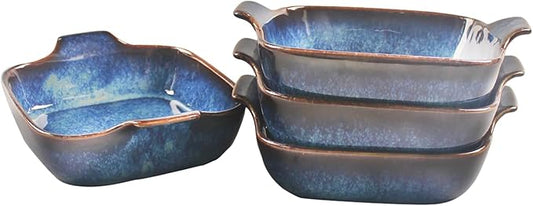 LIUYWYHCF Ceramics Au Gratin baking Dishes Set of 4, Baking Tray Bake ware, 10.5 oz Ramekins, for Pie Pan, Appetizer, Tart, Dessert, Quiche, Oven Small dish, individual dishes, Square 7.3 Inch