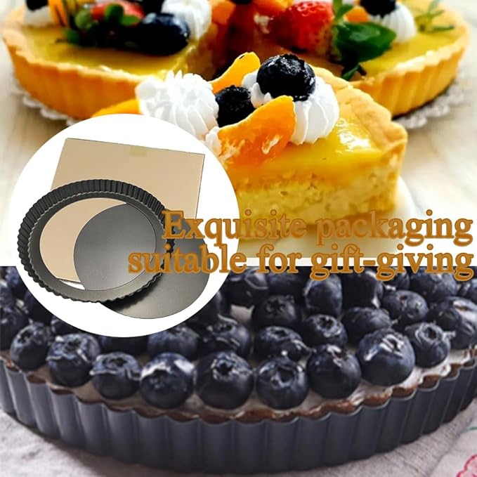 KUAYB 10 Inch Nonstick Tart Pan with Removable Bottom, Carbon Steel Quiche and Pie Pan- 1.1-Inch Depth, Fluted Edges for Baking Tarts, Quiches, Mousse Cakes, and Desserts