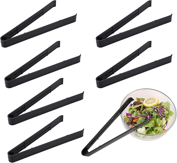 Plastic Serving Tongs 24 Pack, 9 Inch Black Disposable Kitchen Utensils, Food Safe Salad Tongs for Buffets BBQ (24, Black)