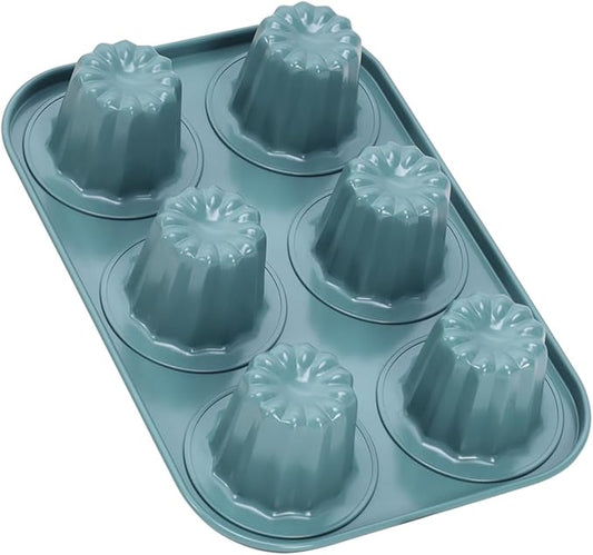 CHEFMADE Canele Mold Cake pan, 6-Cavity Muffin Pan, Non-Stick Cupcake Baking Pan Heavy Duty Carbon Steel Pan Muffin Tins Standard Baking Mold for Oven Baking（Green）