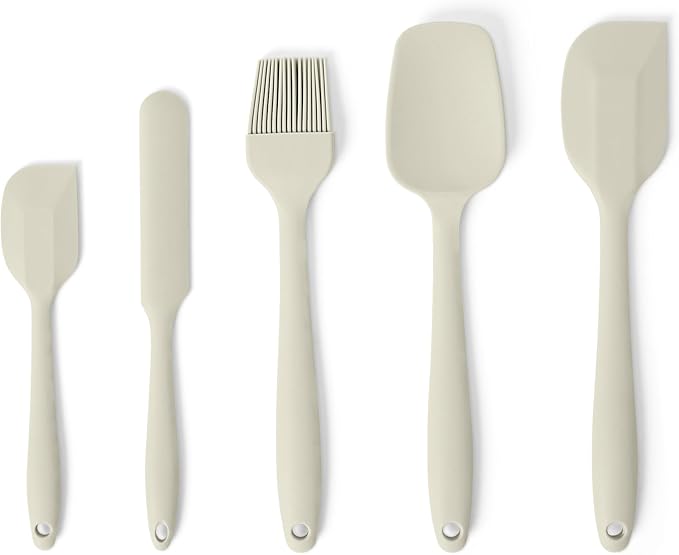 Amazon Basics Silicone Spatulas, 5-Piece Set, BPA-Free, Heat-Resistant and Dishwasher-Safe, Linen Gray
