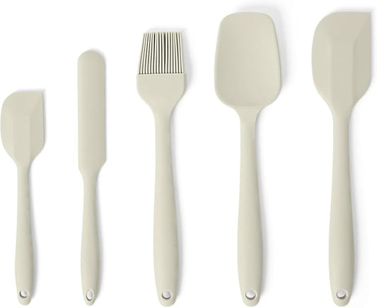 Amazon Basics Silicone Spatulas, 5-Piece Set, BPA-Free, Heat-Resistant and Dishwasher-Safe, Linen Gray