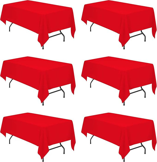 BRILLMAX 6 Pack Red Tablecloths 60 x 102 Inch for 6ft Rectangle Tables - 150 GSM Polyester Fabric, 15" Standard Drop, Water, Stain & Wrinkle Resistant Cloth Cover for Wedding Banquet Dining Buffet