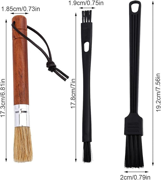 3pcs Coffee Grinder Cleaning Brush Set, Espresso Machine Brush Cleaner Tool with Wooden Handle & Soft Bristles Professional Cleaning Brushes Kit for Coffee Burr Washing Scrub Barista Accessories