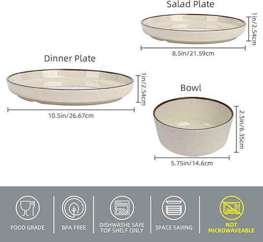 Melamine Dinnerware Sets 12 Piece Unbreakable Plates & Bowls Sets Lightweight Shatterproof Durable Dishware for Camping Picnic Party (Crystal Cream)
