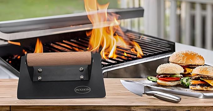Kitchen Tools Smashed Burger Press 2.3lbs Heavy-Duty Smash Bacon Press Equipped with Heat-Resistant Wooden Handle (8INCH X 4.7INCH)