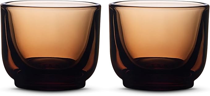 Fellow Pirch Espresso Shot Glass 3.5 oz Set of 2, Amber Artisanal Espresso Cups, Handcrafted Soda Lime Glass – Heat Retaining, Dishwasher & Microwave Safe for Latte Art & Coffee