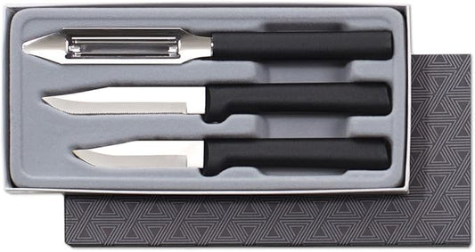 Rada Cutlery 3-Piece Kitchen Basics Knife Gift Set (G256), Stainless Steel Hollow Ground Blades, Made in USA, Black Handles