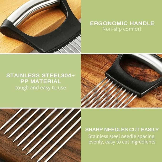 Onion Holder for Slicing, Onion Cutter Vegetable Chopper, Stainless Steel Slicer for Potato, Avocados, Eggs, Food Slicer Assistant Tool for Fruit Lemon and Meat (2)