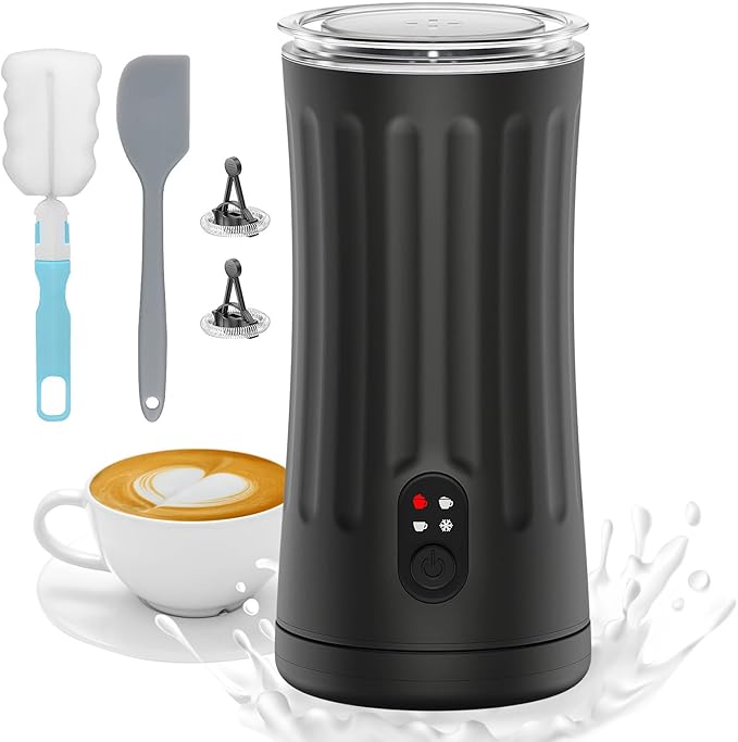 CookSwift Milk Frother, 4-in-1 Milk Steamer and Frother, 8.1oz/240ml Automatic Warm and Cold Foam Maker, Auto Shut-Off Frother for Coffee, Latte, Cappuccino, Macchiato(Black)