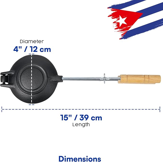 Disquera de Pan Cubano Redondo (1 Unit) – Cast Iron Cuban Sandwich Press for Disco Volador Para Sandwich – 15” Traditional Sandwich Maker with Wooden Handles