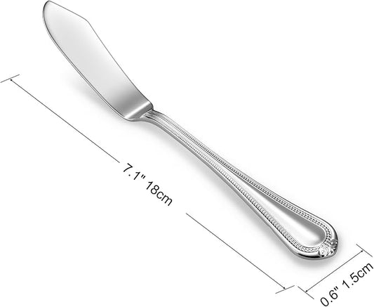 KEAWELL Premium Pearl Edge Butter Knives, 4-Piece Set, 18/10 Stainless Steel, 6.9 Inches, Dishwasher Safe (Silver)