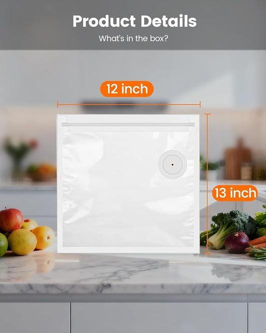30 Reusable Vacuum Sealer Bags for Food, 12 x 13 inch Food Storage Bags Durable Airtight Bags, Freezer Safe, Microwave & Dishwasher, Leak-Proof, Compatible with Most Vacuum Sealers