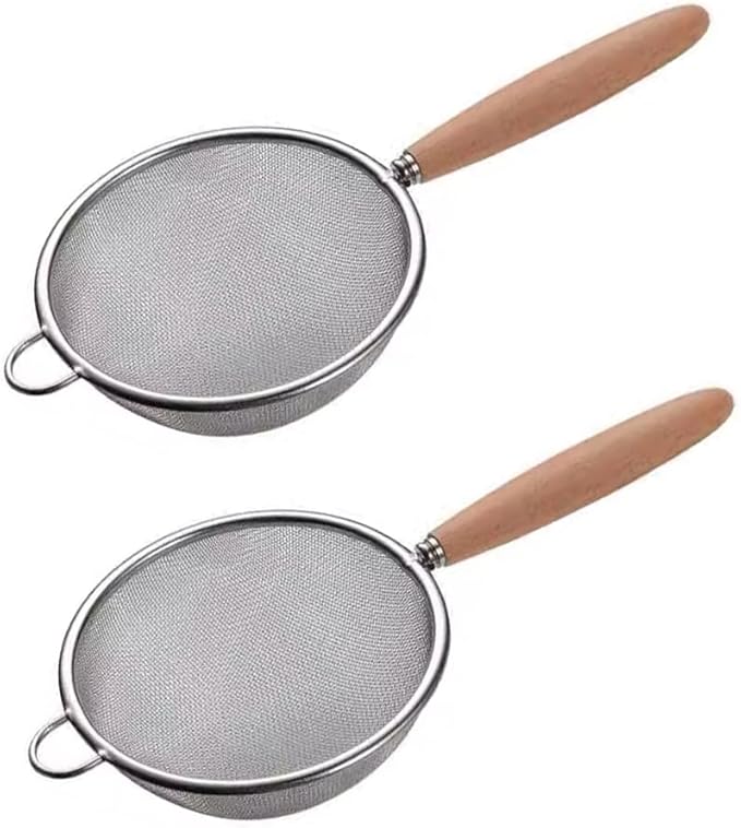 2Pcs Stainless Steel Fine Mesh Strainer Versatile Long-Handle Sieves for Flour Tea Coffee Oil Filtering(4-Inch)