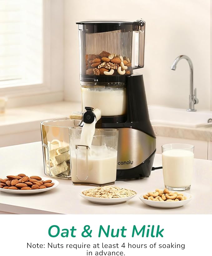 Canoly C09 Cold Press Juicer, 6" Extra Wide Feed Chute, 3-IN-1 Strainers (Juice & Sorbet & Nut Milk), Powerful AC Brushless Motor, Self Precut System, Juicer Machines with BPA-Free (Classic)