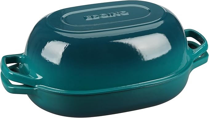 EDGING CASTING Enameled Cast Iron Oval Dutch Oven Pot with Lid, Dutch Oven for Sourdough Bread Baking, Oval Bread Pan, Bread Oven, Bread Dutch Oven, 7qt, Darkcyan