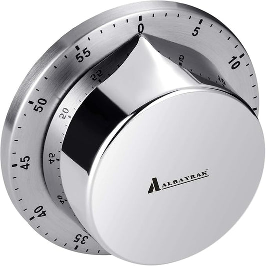 Kitchen Timer, Chef Cooking Timer Clock with Loud Alarm, No Batteries Required, 100% Mechanical - Magnetic Backing, Exquisite Stainless Steel Body - Countdown Reminder - Silver 1Pack