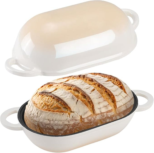 NSIRONS Enameled Cast Iron Sourdough Bread Oven, 5QT Loaf Cast Iron Bread Pan with Lid, Oval Dutch Oven for Homemade Bread Baking (Gradient Caramel)