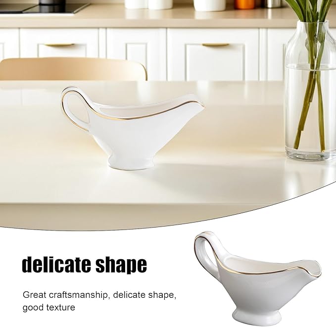 Ceramic Gravy Boat Ceramic Creamer Pitcher Gravy Sauce Boat Sauce Cup Milk Creamer Jug Porcelain Containers Kitchen Supplies (300ml)