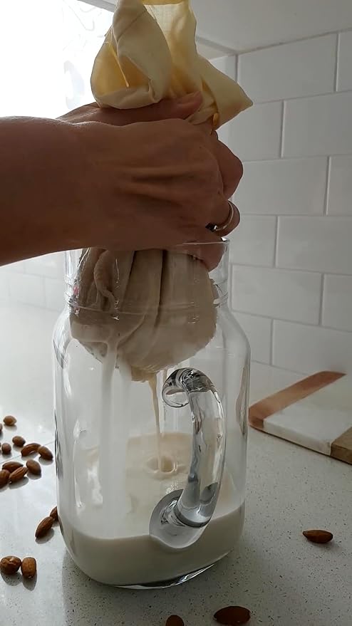 Organic Reusable Nut Milk Bag for straining almonds, cashews, oats, rice, hemp seeds and more, Cold Brew Coffee & Dry Bulk Food Bag - Made in Canada of Hemp and Organic Cotton - 100% Natural.