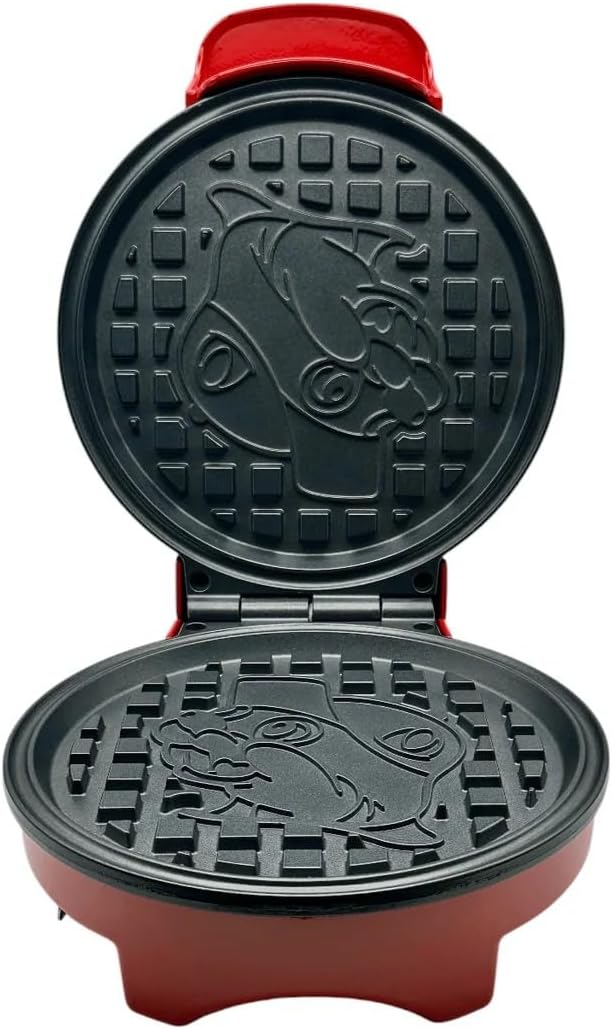 Buc-ee's Waffle Maker with Non-Stick Plates, Even Browning Technology, Cooking Indicator Light, Quick Clean Design, Red and Yellow