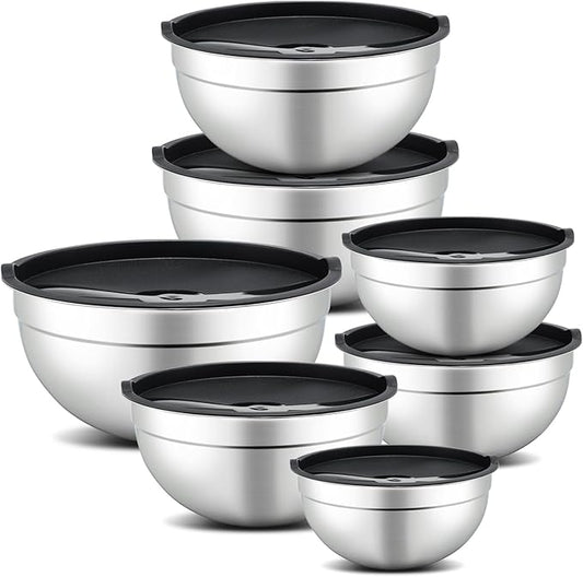 7 Piece Mixing Bowls with Lids Set - Mixing Bowls Stainless Steel Bowls for Kitchen Baking, Size 0.7, 1.1, 1.5, 2.1, 3.5, 4, 4.5QT, Baking Bowl for Food Preparation, Mixing and Serving Foods