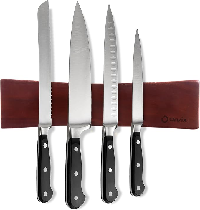 16 Inch Acacia Wood Magnetic Knife Holder for Wall - Magnetic Knife Strip & Knife Magnet - Kitchen Knife Storage Bar & Utensil Organizer