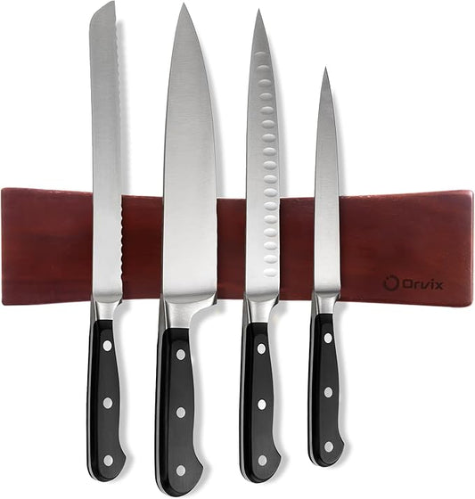 16 Inch Acacia Wood Magnetic Knife Holder for Wall - Magnetic Knife Strip & Knife Magnet - Kitchen Knife Storage Bar & Utensil Organizer