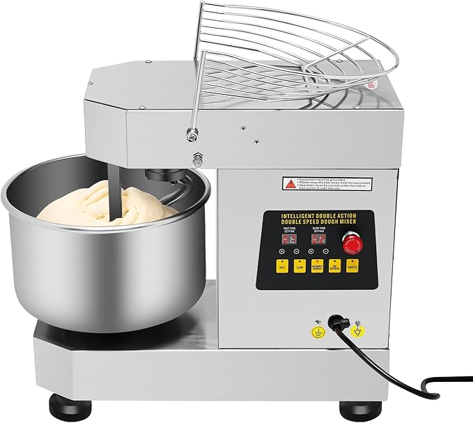 10L Commercial Dough Mixer, 750W Stand Mixer with Stainless Steel Bowl, Dual Rotating Dough Kneading Machine Heavy Duty Dough Blender with Timing Function for Bakery, Cream, Pizzeria