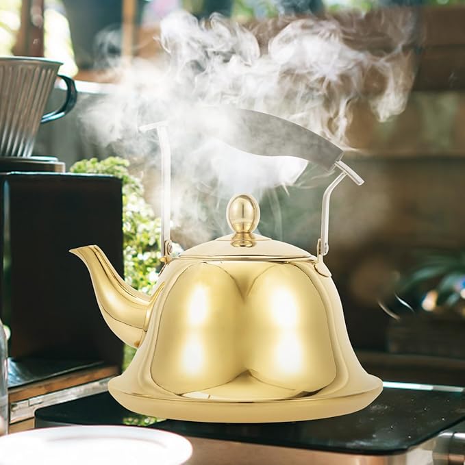 ERINGOGO 2L Whistling Tea Kettle Stovetop, Stainless Steel Teapot Water Kettle with Removable Tea Infuser, Mirror Polished Retro Tea Maker for Gas, Induction