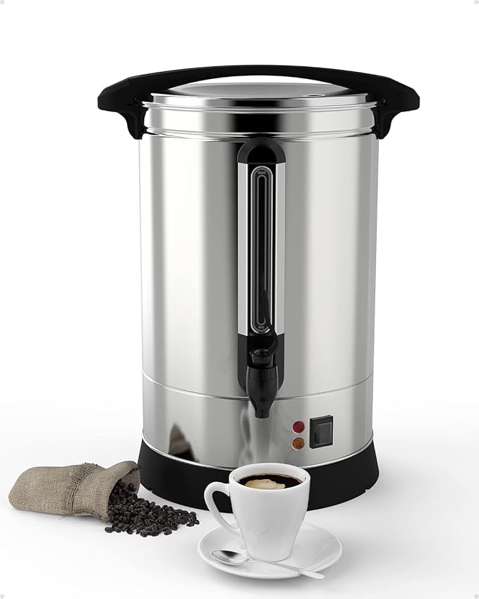 Garvee Coffee Urn 100 Cups/14 L, Large Stainless Steel Commercial Coffee Maker 3.7 gal Electric Hot Beverage Hot Water Dispenser Coffee Dispenser Hot Water Urn For Business, Party,Catering,Silver