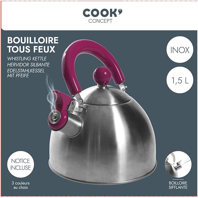 Cuisy KC2118 Stainless Steel Kettle 20.5 x 18.3 x 21.3cm 1.5L White/Red/Green/Black