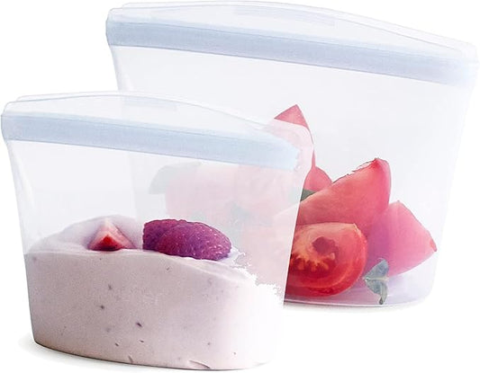 Stasher Silicone Reusable Storage Bags, 2-Pack Bowls, Reusable Freezer Bags, Microwave, Dishwasher, Oven Safe, Sous Vide, Premium Lunch Containers, Eco Friendly, Food Storage Bags, Snack Bags, Clear