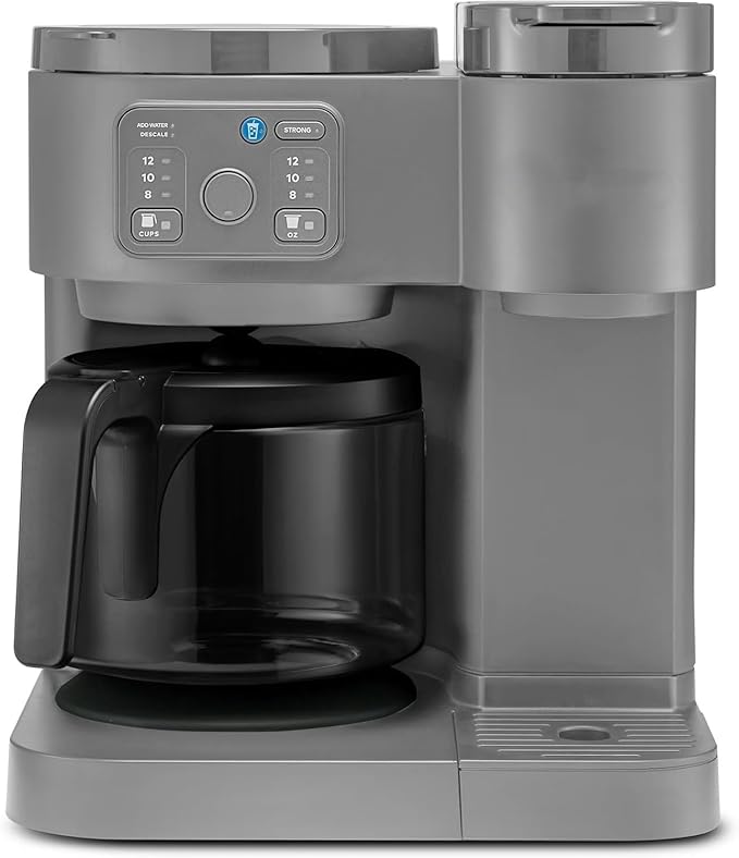 K-Duo Essentials Coffee Maker for Hot and Iced Drinks, Single Serve KCup Pod Brewer and 12 Cup Carafe Drip Coffee Pot, 72 oz Water Reservoir, Perfect for Home & Office (Gray)