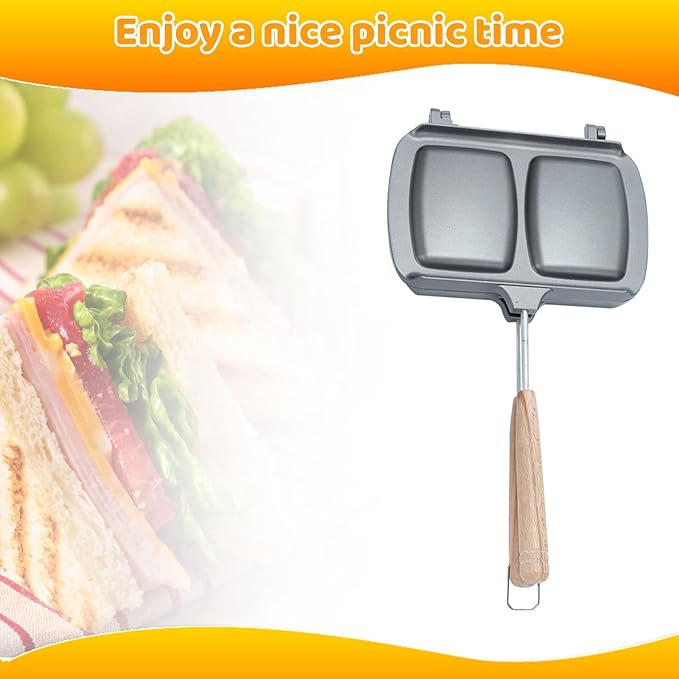Double-Sided Nonstick Sandwich Maker, Flip Grill Pan for Breakfast, Pancakes, Omelets, Frittatas, Toast (Silver, 30.5*14.2*4.2cm)