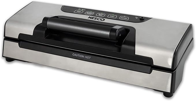 Nesco FreshLock Pro VS-15 Stainless Steel Vacuum Sealer, moist and dry seal, roll storage, 120 watts, with bags and rolls, simple and easy to use