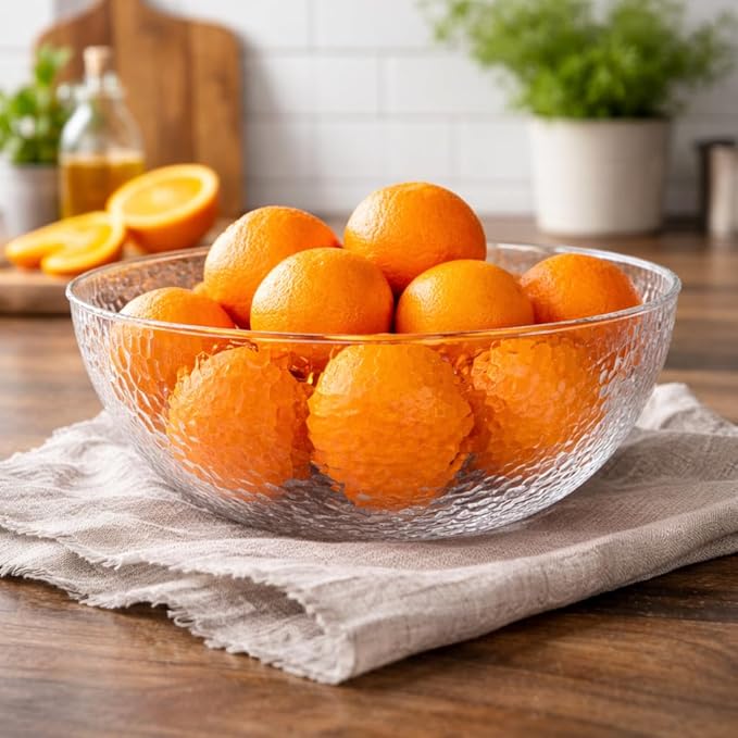 Lillian Collection Stunning Clear Plastic Round Hammered Bowl - 15" (4 Pc.) - Unique Textured Design - Perfect for Parties & Displays