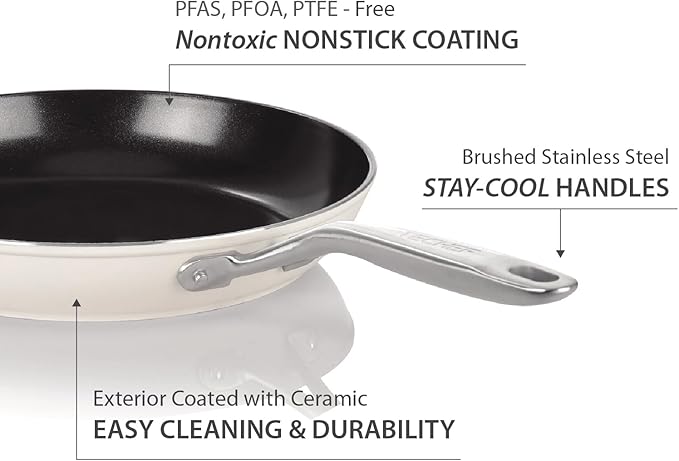 ValenCera TeChef Collection | 12" Ceramic Nonstick Frying Pan Skillet, Nontoxic - Free of PFAS, PFOA, PTFE, Made in Korea (12-in)