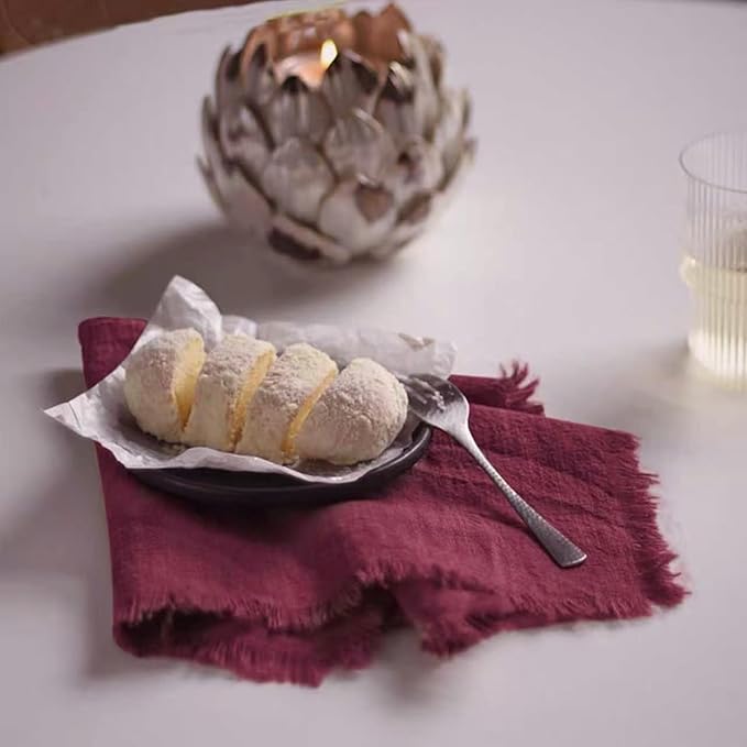 Handmade Cloth Napkins 100% Cotton Napkins with Fringe，Delicate Handmade Cloth Napkins for Dinners, Parties, Weddings and More，18 x 18 Inch Set of 6 - Burgundy