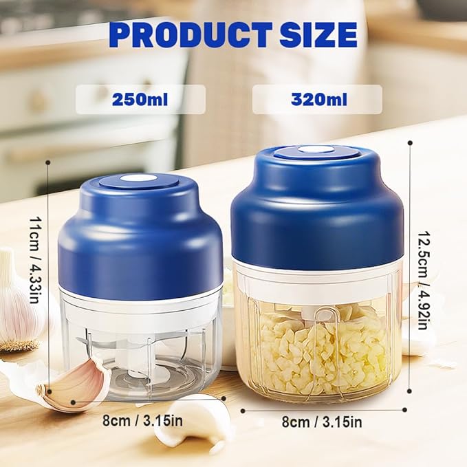 Electric Garlic Chopper with USB Rechargeable Design, Portable Food Processor for Garlic, Onion, Chili, Nuts, Vegetables, One-Touch Mini Kitchen Helper (Green, 250ml)
