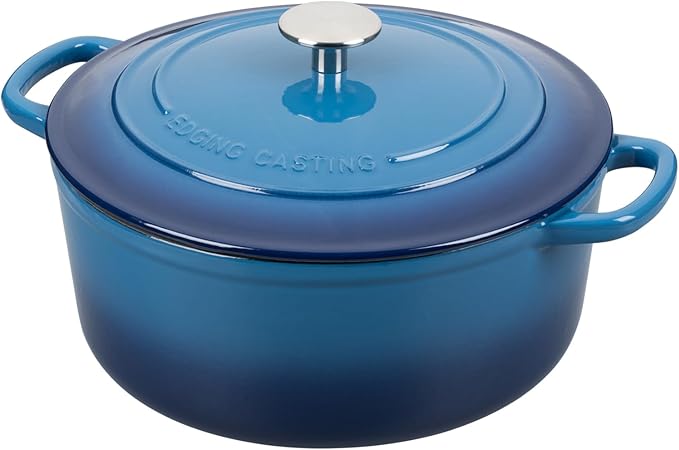 EDGING CASTING Enameled Cast Iron Dutch Oven Pot With Lid for Cooking, Bread Baking, Bread Oven, 5.5 Quart, Lake Blue