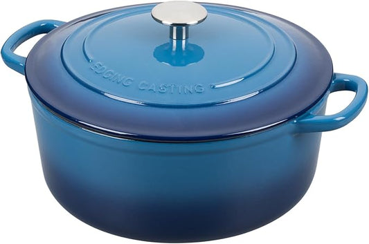 EDGING CASTING Enameled Cast Iron Dutch Oven Pot With Lid for Cooking, Bread Baking, Bread Oven, 5.5 Quart, Lake Blue